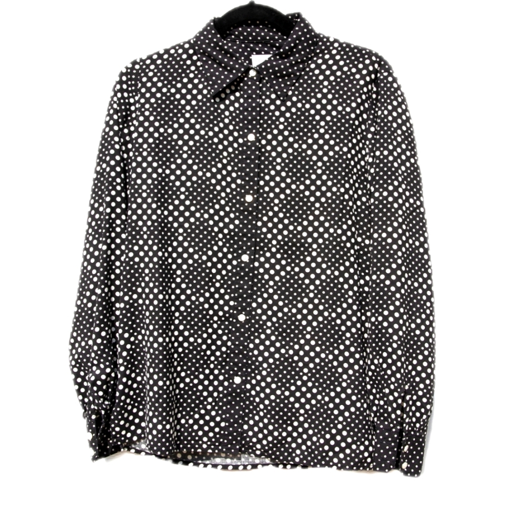 Vtg 90's Liz Sport Button Up Op Art Silk Long Sleeve Shirt, Size S, Wmn's B+W